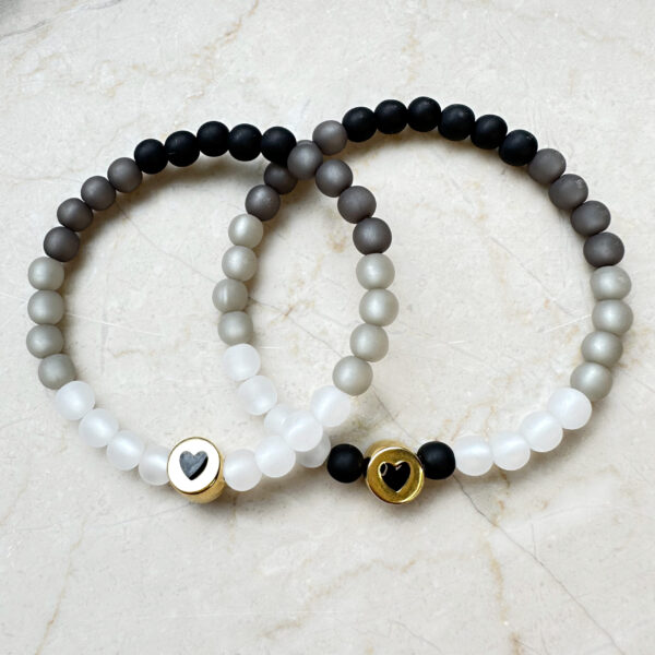 Perlenarmband – Grau | Schwarz | Weiß